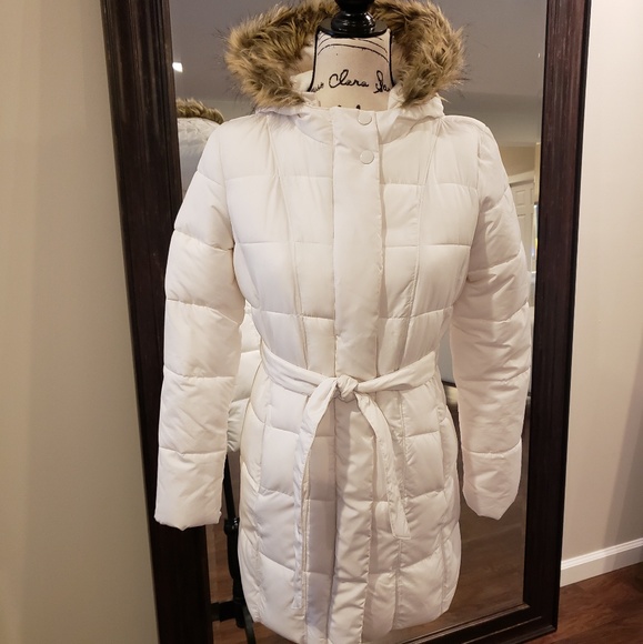Old Navy Jackets & Blazers - Old Navy white long puffer jacket/coat w/ hood